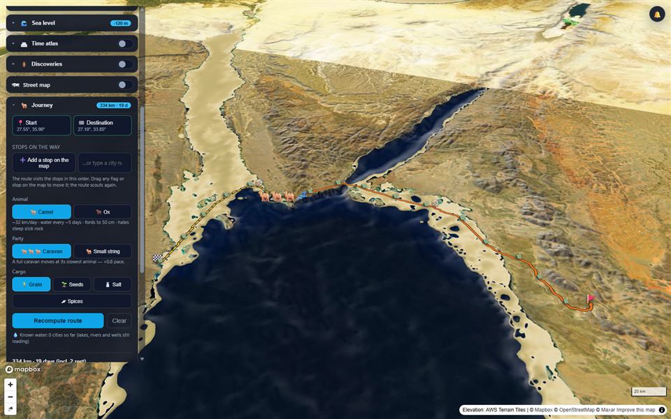 An Ice Age caravan crossing from Arabia to Egypt over the dry Gulf of Suez